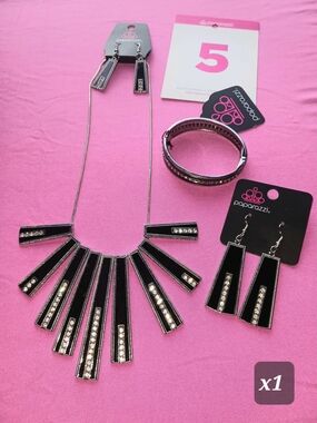 paparazzi Black and Silver Geometric Bar Necklace with Matching Earrings